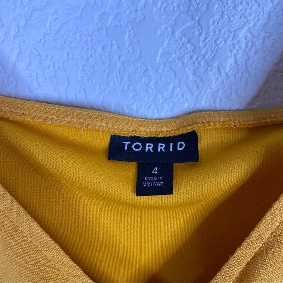 Torrid Mustard Yellow Smocked Side Midi Dress - Picture 4 of 7